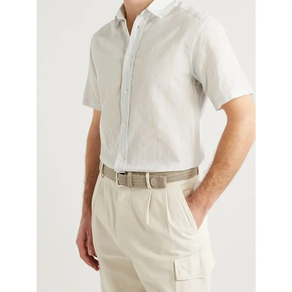 NWOT Loro Piana - 3.5cm Suede-Trimmed Woven Cotton Belt - Neutrals $380 size 38